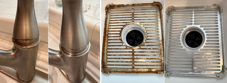 Kitchen sink cleaning detail - before and after
